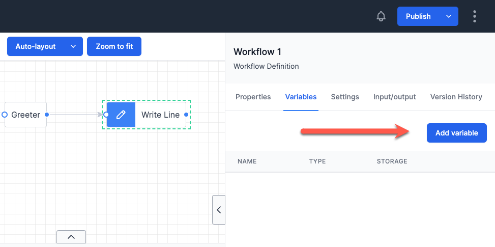 Workflow variables panel